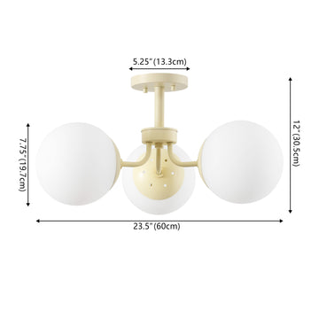 Olivier 23.5" 3-Light Bohemian Farmhouse Iron/Frosted Glass LED Semi Flush Mount